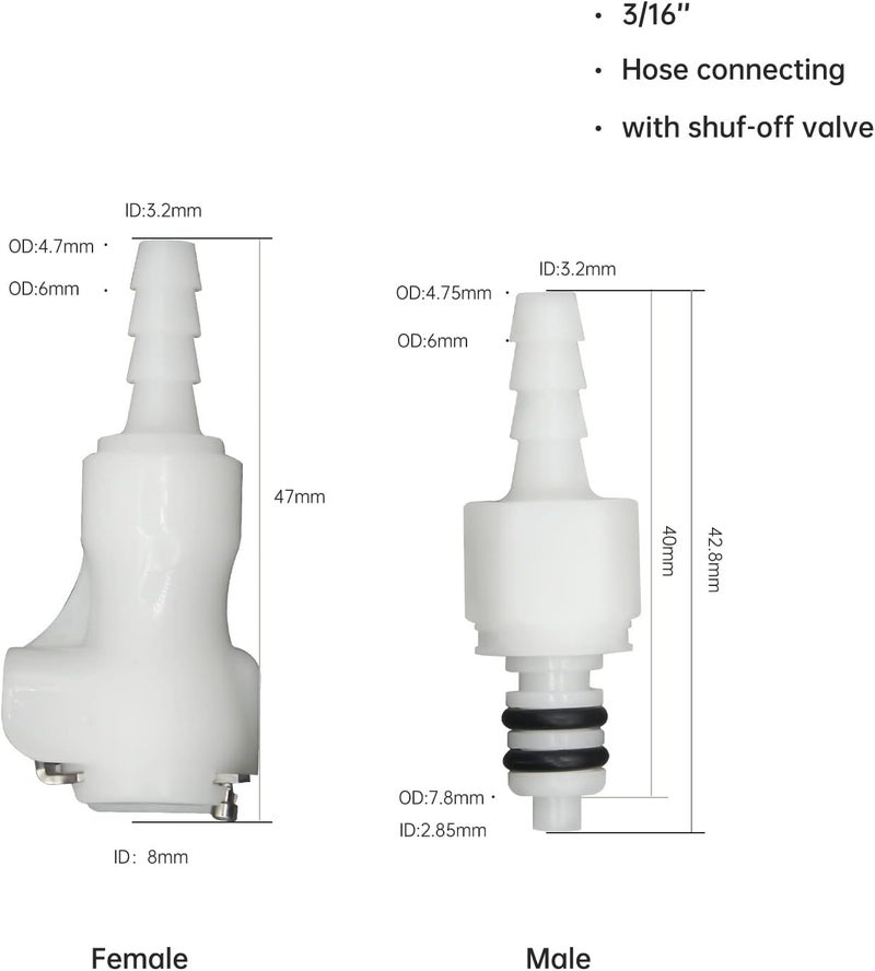 BBTUS 2Pcs 1/8" 3/16" 1/4" 1/8" 90 Degree Elbow Plastic Tube in-line Hose Quick Connector Disconnect Barb insert Fittings Shut-Off Valved in Quick Release Coupling (2 Male+ 2 Female) (3/16") - Image 1